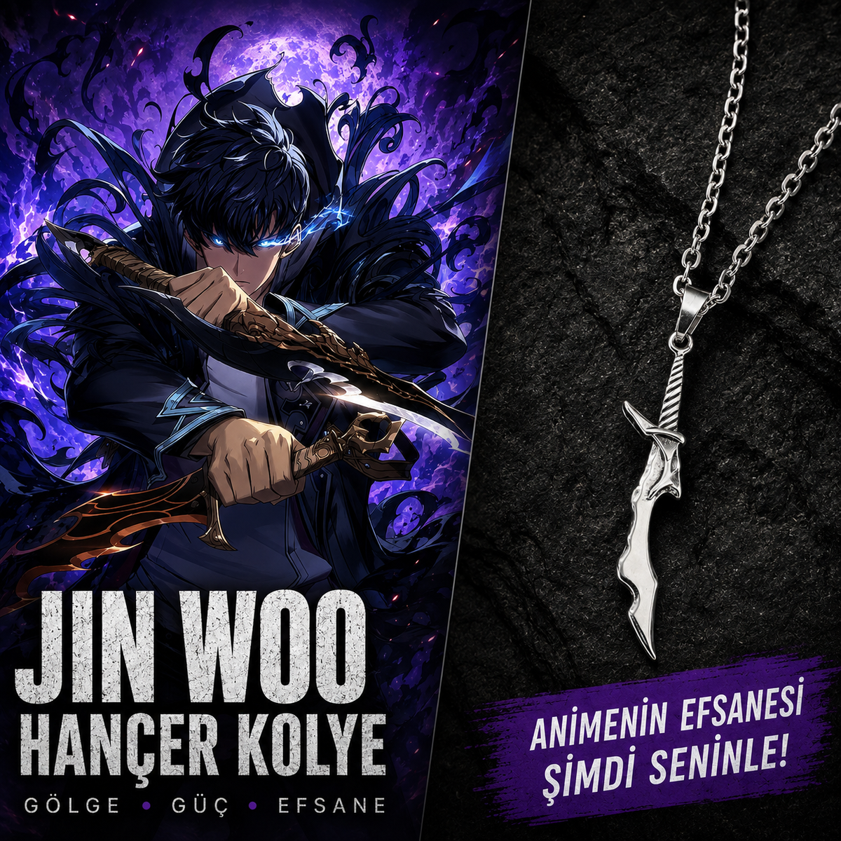 Solo Leveling Sung Jin Woo Hançer Çelik Kolye