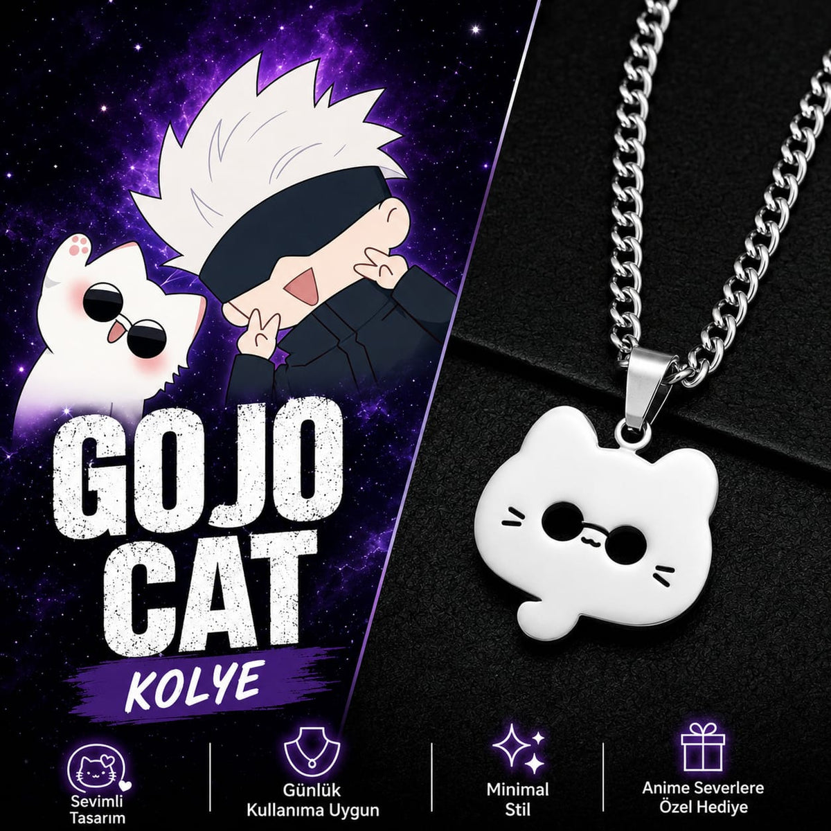 Jujutsu Kaisen Gojo Cat Çelik Kolye