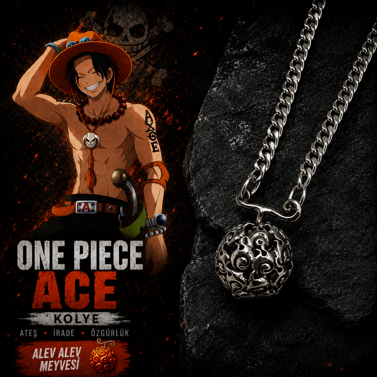 One Piece Ace Şeytan Meyvesi Kolye